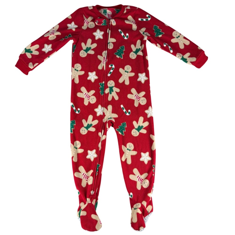 Carter's Child of Mine Footed Pajamas Gingerbread Christmas Red 3T Fleece